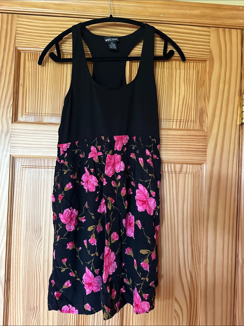 Wet Seal Black Tank Dress with Pink Floral Skirt size M